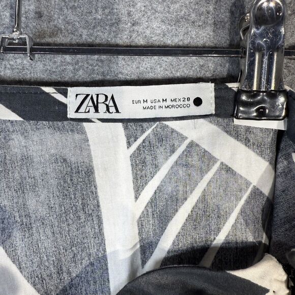 Zara Ruched Mini Skirt Dark Gray Black White Striped Pattern Women's Size M - Picture 2 of 9